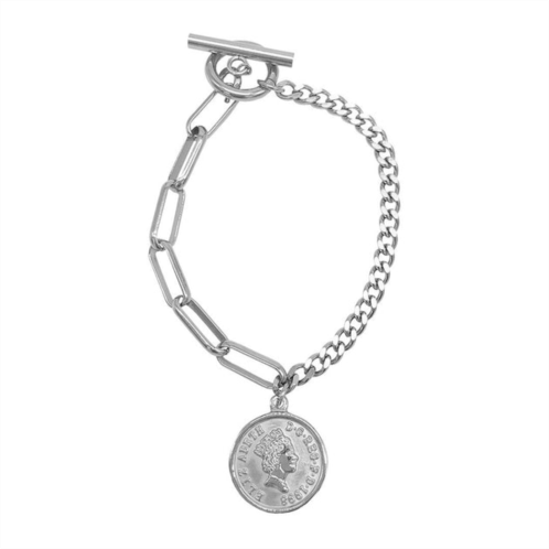 Adornia coin mixed chain bracelet silver