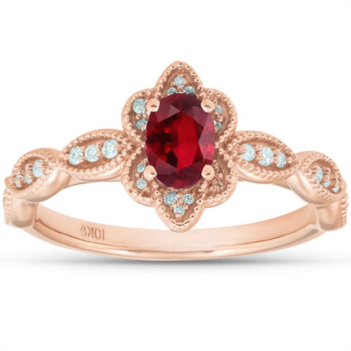 Pompeii3 3/4 ct oval genuine ruby & diamond halo anniversary engagement ring rose gold