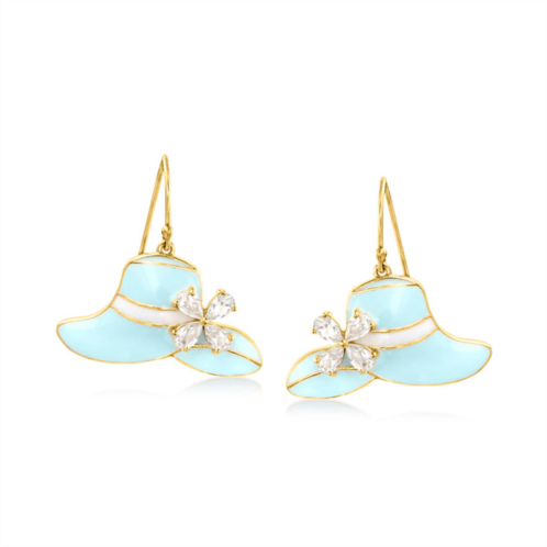 Ross-Simons white topaz sun hat drop earrings with blue and white enamel in 18kt gold over sterling