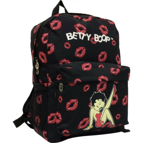 Betty Boop womens microfiber large backpack in black with leg up & lips