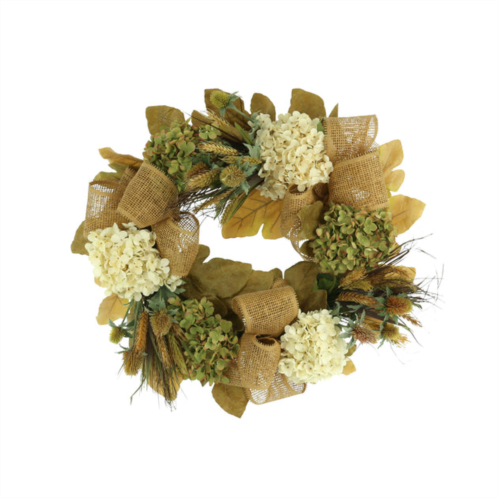 Creative Displays fall wreath w/ hydrangea, thistle and wheat
