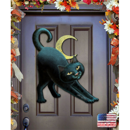 Designocracy spooky halloween cat wood door hanger
