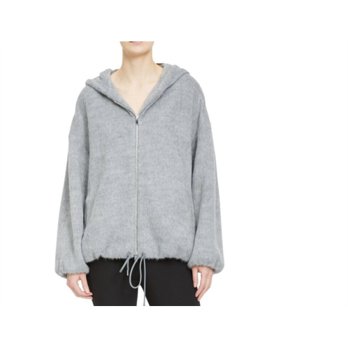 Theory outerwear oversized zip up drawstring hoodie jacket in gray