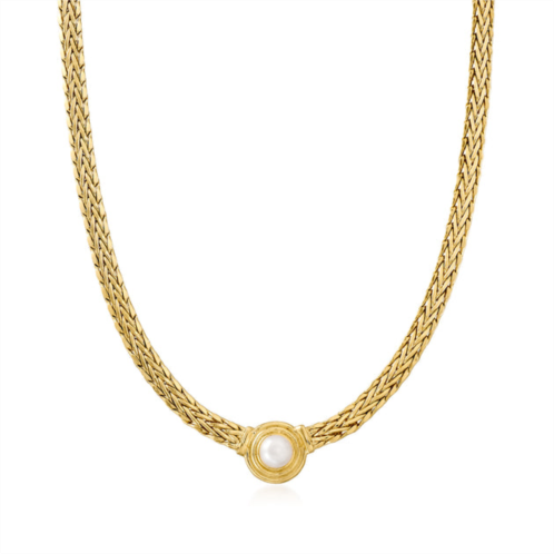 Ross-Simons 8mm cultured pearl flat wheat chain necklace in 18kt gold over sterling