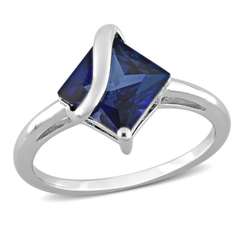 Mimi & Max 2 4/5 ct tgw princess cut created blue sapphire ring in sterling silver