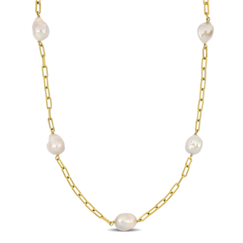 Mimi & Max 12-14 mm cultured freshwater coin pearl station chain necklace in 18k yellow gold plated sterling silver