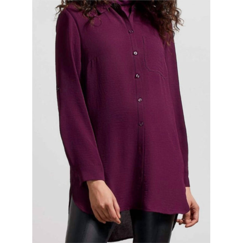 TRIBAL pebbled crepe roll sleeve tunic in black orchid
