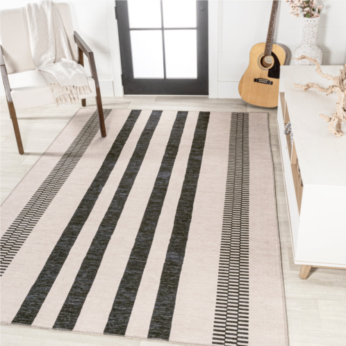 JONATHAN Y vichy geometric striped machine-washable black/ivory area rug