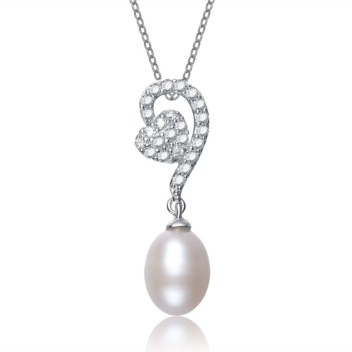 Genevive gv sterling silver white freshwater pearl with cubic zirconia necklace