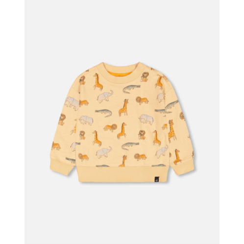 Deux par Deux french terry sweatshirt beige printed jungle animal