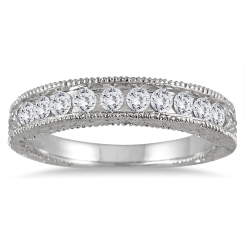 Monary 1/2 carat tw diamond engraved antique band in 10k white gold