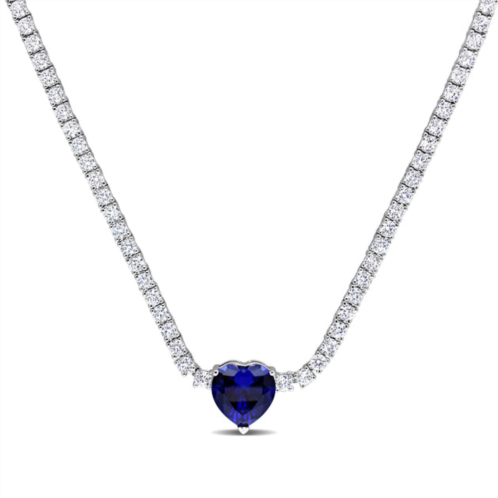 Mimi & Max 18 ct tgw heart shaped created blue sapphire and created white sapphire tennis necklace in sterling silver