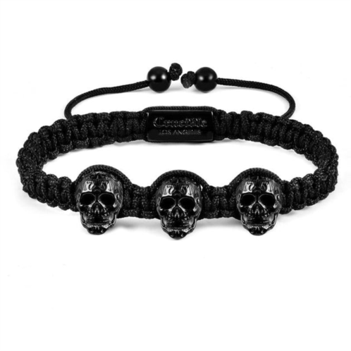Crucible Jewelry crucible los angeles three black ip skulls on shocker tie woven bracelet