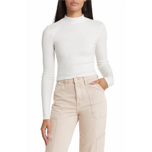 Theory thin ribbed knit turtle mock neck long sleeve top in ivory