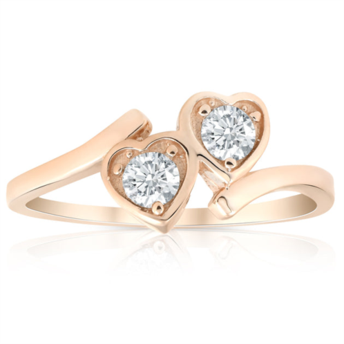 Pompeii3 1/3ct diamond solitaire two stone forever us heart shape 14k rose gold ring