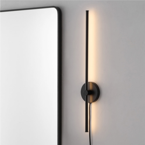 Jonathan Y anton 27.25 1-light modern minimalist iron adjustable bar integrated led plug-in sconce, chrome