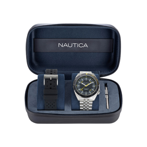 Nautica mens vintage stainless steel and silicone watch box set