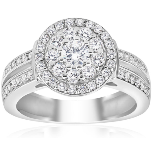 Pompeii3 1 cttw diamond double halo engagement ring 10k white gold