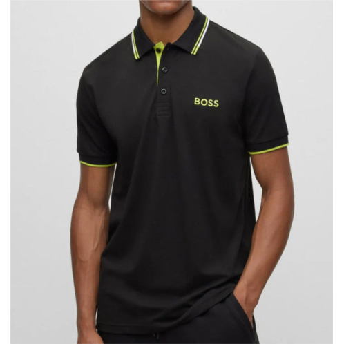 Hugo Boss men paddy pro short sleeve deep black/electric lime polo t-shirt