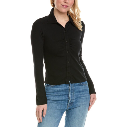 Stateside 2x1 rib henley collared bell-sleeve top