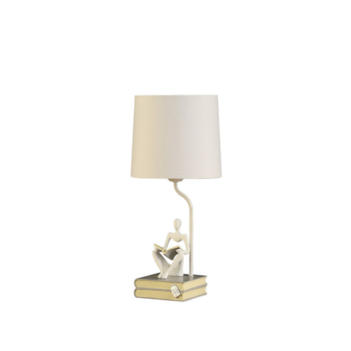 Simplie Fun 20.5 in modern reader white sitting a gray stack of books polyresin table lamp