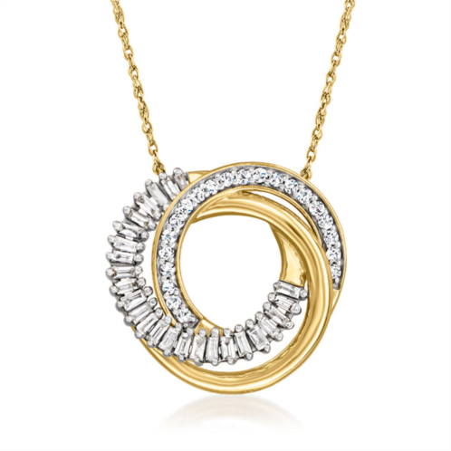 Ross-Simons baguette and round diamond love knot necklace in 14kt yellow gold