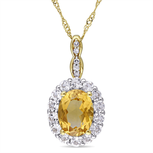 Mimi & Max 1 4/5 ct tgw oval shape citrine, white topaz and diamond accent vintage pendant with chain in 14k yellow gold
