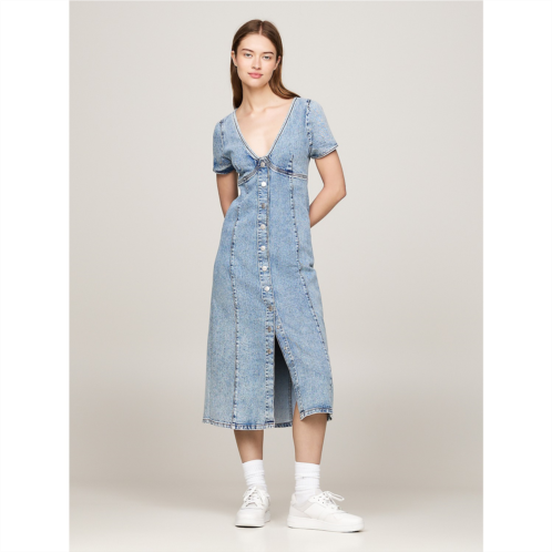 TOMMY HILFIGER Short-Sleeve Denim Midi Dress