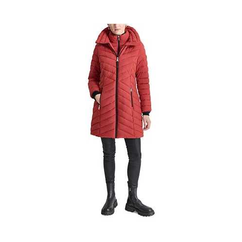 DKNY Womens Bibbed Packable Puffer Coat