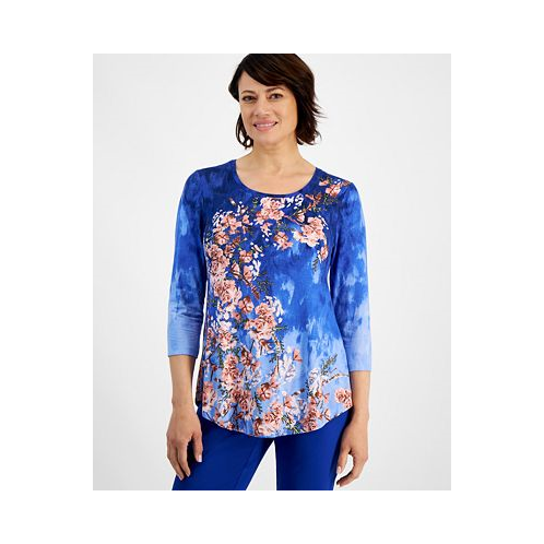 JM Collection Womens Printed 3/4-Sleeve Top