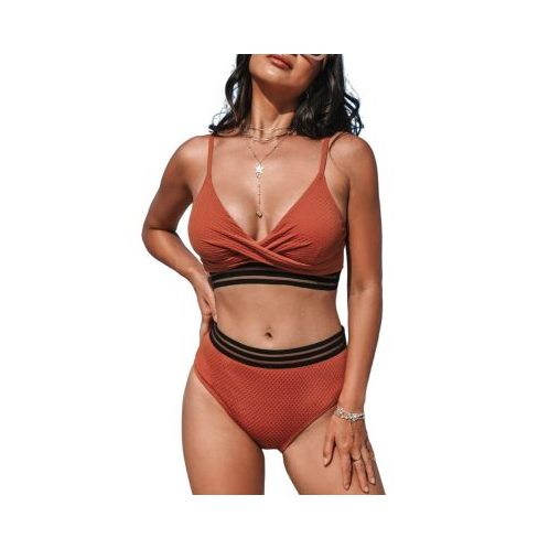 CUPSHE Womens Brick Red Twist Bikini Top & High-Rise Bottoms Set