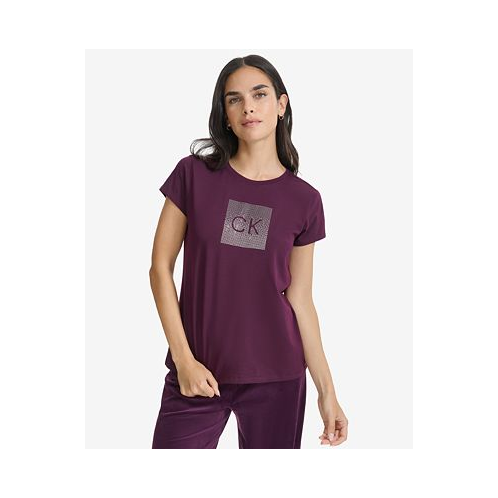 Calvin Klein Womens Metallic-Logo Crewneck T-Shirt