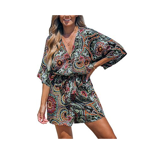 CUPSHE Womens Paisley Surplice Half Sleeve Romper