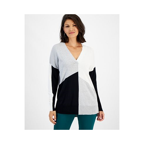 I.N.C. International Concepts Womens Colorblocked V-Neck Stephem Sweater