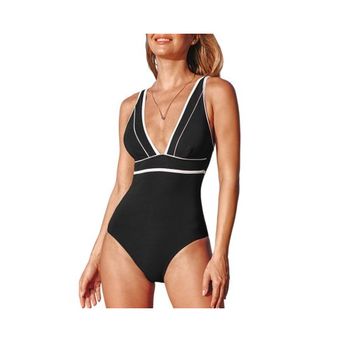 CUPSHE Womens Chasing Sunshine Black and White Plunging One-Piece