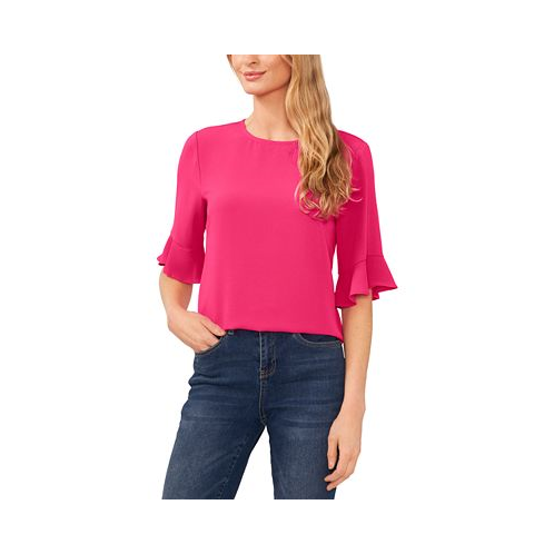 CeCe Womens Ruffled Cuff 3/4-Sleeve Crew Neck Blouse