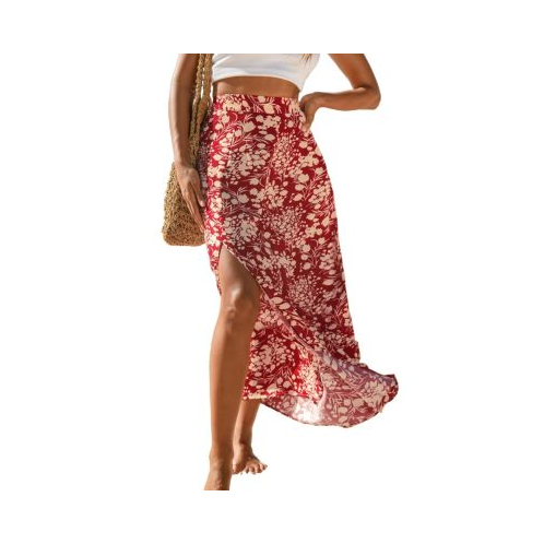 CUPSHE Womens Red & Yellow Floral Maxi Skirt