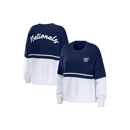 WEAR by Erin Andrews Womens Navy White Washington Nationals Chunky Pullover Sweater