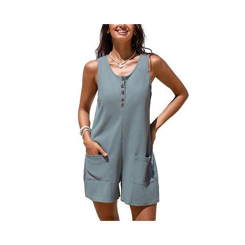 CUPSHE Womens Waffle Knit Button Romper