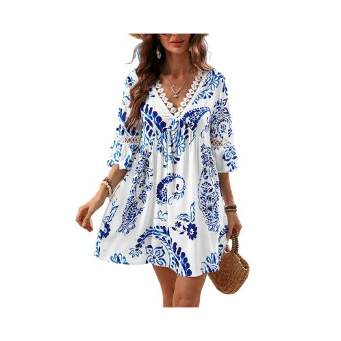 CUPSHE Womens Floral Paisley Print Lace Beach Dress