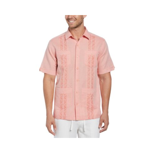 Cubavera Mens Embroidered-Panel Linen Blend Guayabera Shirt