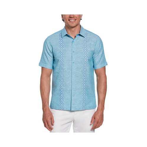 Cubavera Mens Linen-Blend Argyle Embroidered Chambray Shirt