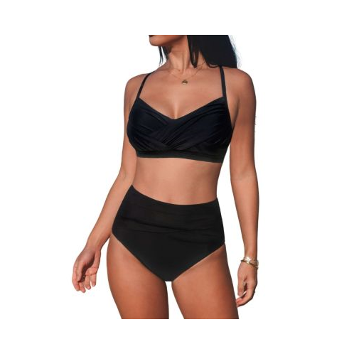 CUPSHE Womens Onyx Lace-Up Bikini Top & Ruched Bottoms Set