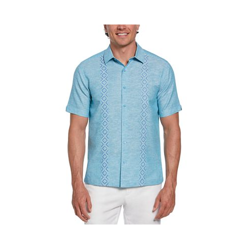 Cubavera Mens Chambray Short Sleeve Button-Front Argyle Embroidered Shirt