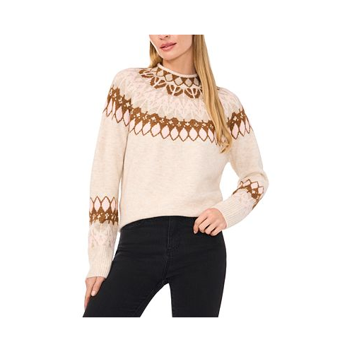 CeCe Womens Fair Isle Long Sleeve Mock Neck Sweater