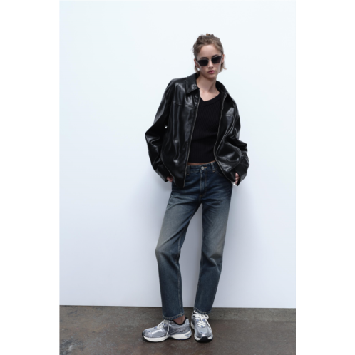 Zara EXTRA LONG MID-RISE TRF STRAIGHT LEG METALLIC JEANS