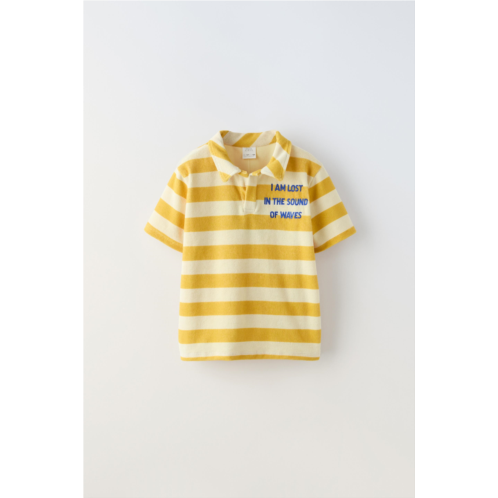 Zara STRIPED EMBROIDERED TERRYCLOTH POLO SHIRT