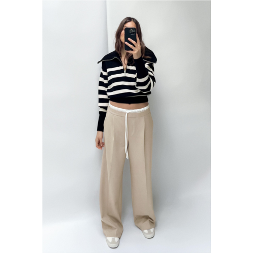 Zara DOUBLE WAIST WIDE LEG PANTS