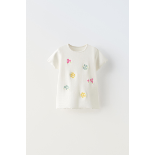 Zara EMBROIDERED RIB T-SHIRT