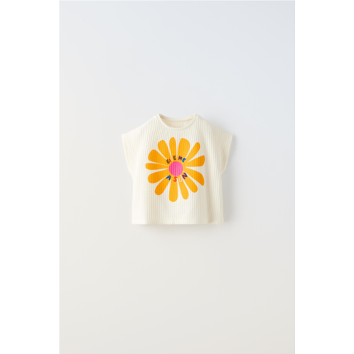 Zara FLORAL EMBROIDERED WAFFLE KNIT TOP